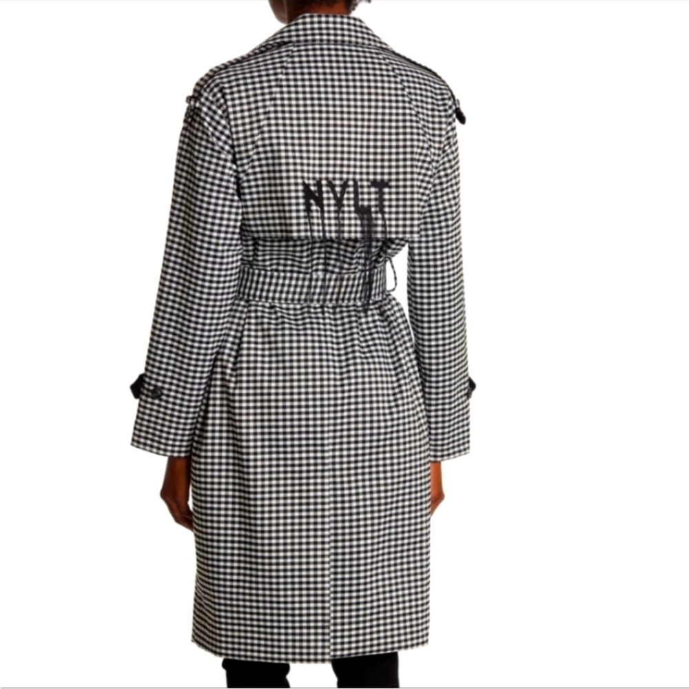 NVLT New Black White Gingham Utility Rain Trench Coat